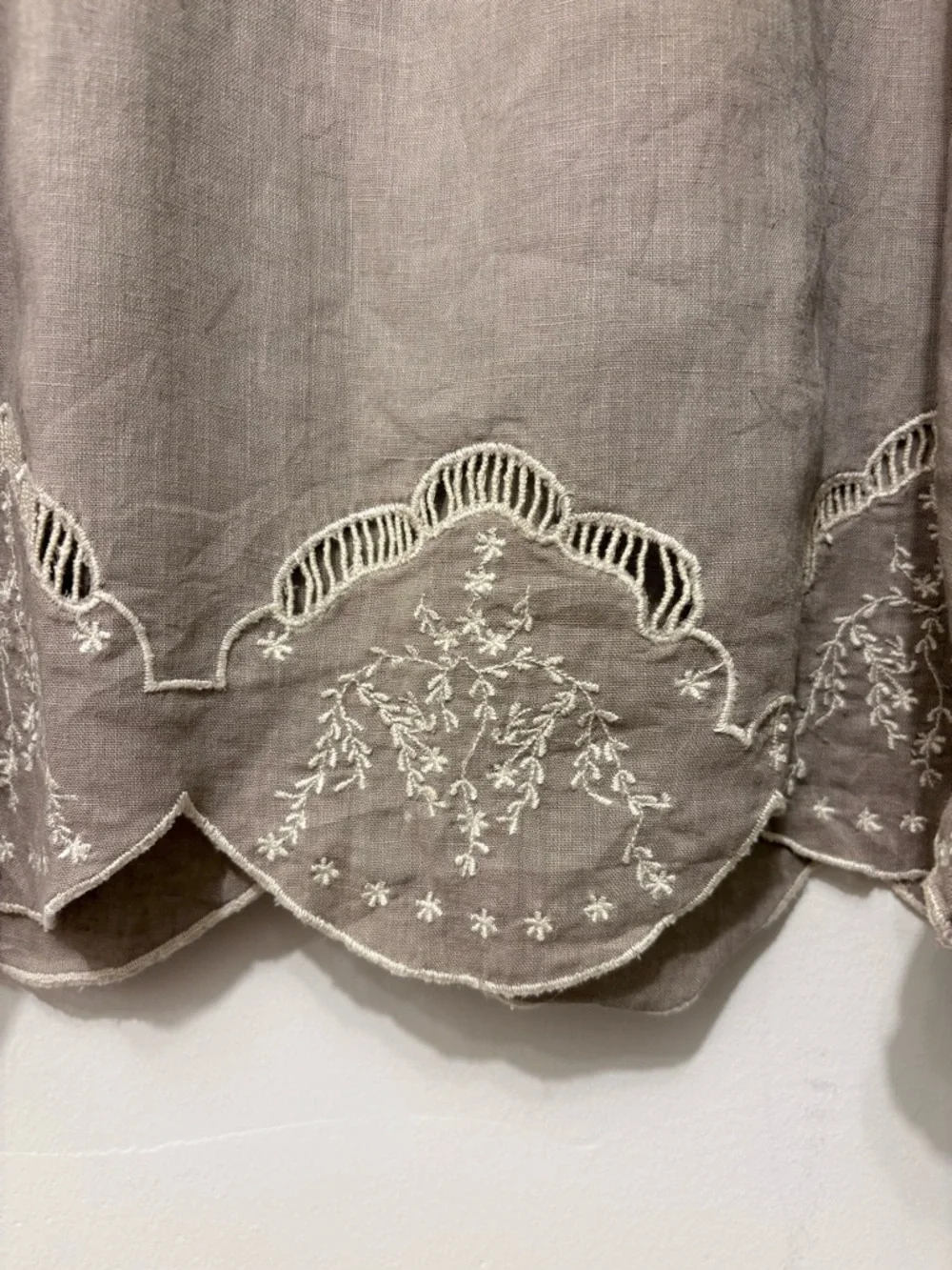 Taupe Embroidered short-sleeved Peasant Blouse - Picture 5 of 9